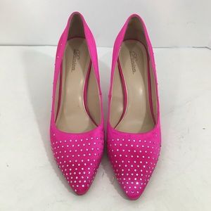 Dunion “Aida” hot pink rhinestone satin heel